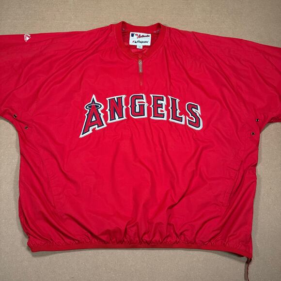Majestic MLB Los Angeles Angels Pullover Windbreaker Jacket Red XXL Authentic - Picture 3 of 8